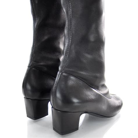 chanel boots over the knee|chanel black canvas heel boots.